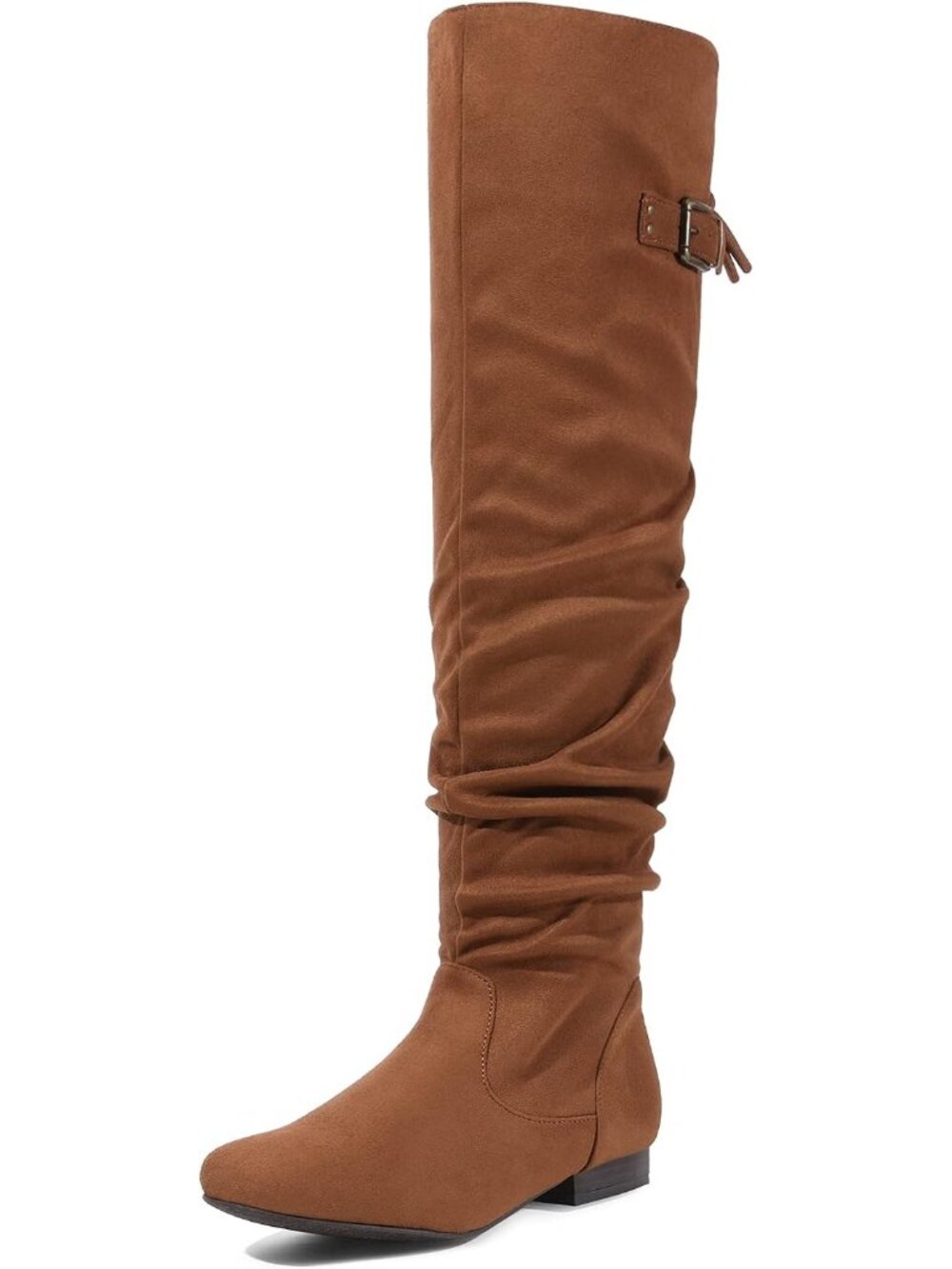 Women's Tan Flat Heel Pointed Toe Slouch Over The Knee Thigh High Boots